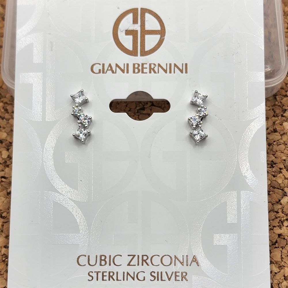 Giani Bernini 925 Sterling Silver 3 Cz Stud Earrings